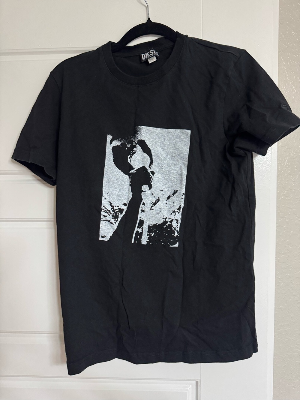 Diesel Black Short Sleeve Tee with Silver Graphic